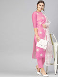 Gosriki Women'S Cotton Blend Embroidered Straight Kurta With Pant & Dupatta (White Show Baby Pink-Jan02-Gs_S_Light Pink_Small),Baby Pink,,B0BSR31HX9