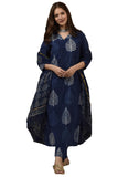 Anni Designer Women'S Rayon Blend Printed Straight Kurta With Pant & Dupatta (Mataya Blue_S_Blue_Small),Blue,S