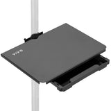 VIVO Steel 14 x 10 inch Pole Mount Shelf with Drawer for TV Cart, Speaker Stand, and More, Clamp-on Utility Storage Platform, Bl