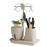 Eo Pen Stand For Study Table With SelfWatering Plant Pot, Glasses & Smartphone Holder Made With Rice Husk Desk Organizer & Penc