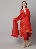 Anni Designer Women'S Cotton Straight Kurta With Pant & Dupatta (Kptd-Cot-10132-Red_Xl_Red_X-Large),Red,XL,Cotton Blend,Regular,