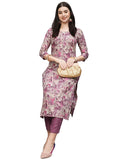 Anni Designer Women'S Cotton Blend Straight Printed Kurta With Pant (Seep Purple_S_Purple_Small),Purple,S
