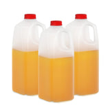 KitchenDine Plastic Milk Bottles, 64 Oz HDPE Material, Juice Bottle with Red Tamper-Evident Caps, Set of 3, Clear bottle with Re