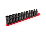 TEKTON 3/8 Inch Drive 6-Point Universal Joint Impact Socket Set with Rail, 12-Piece (8-19 mm) | SID97102