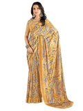 Satrani Women's Silk Crepe Printed Saree with Unstitched Blouse Piece (3517S3075N_Mustard)