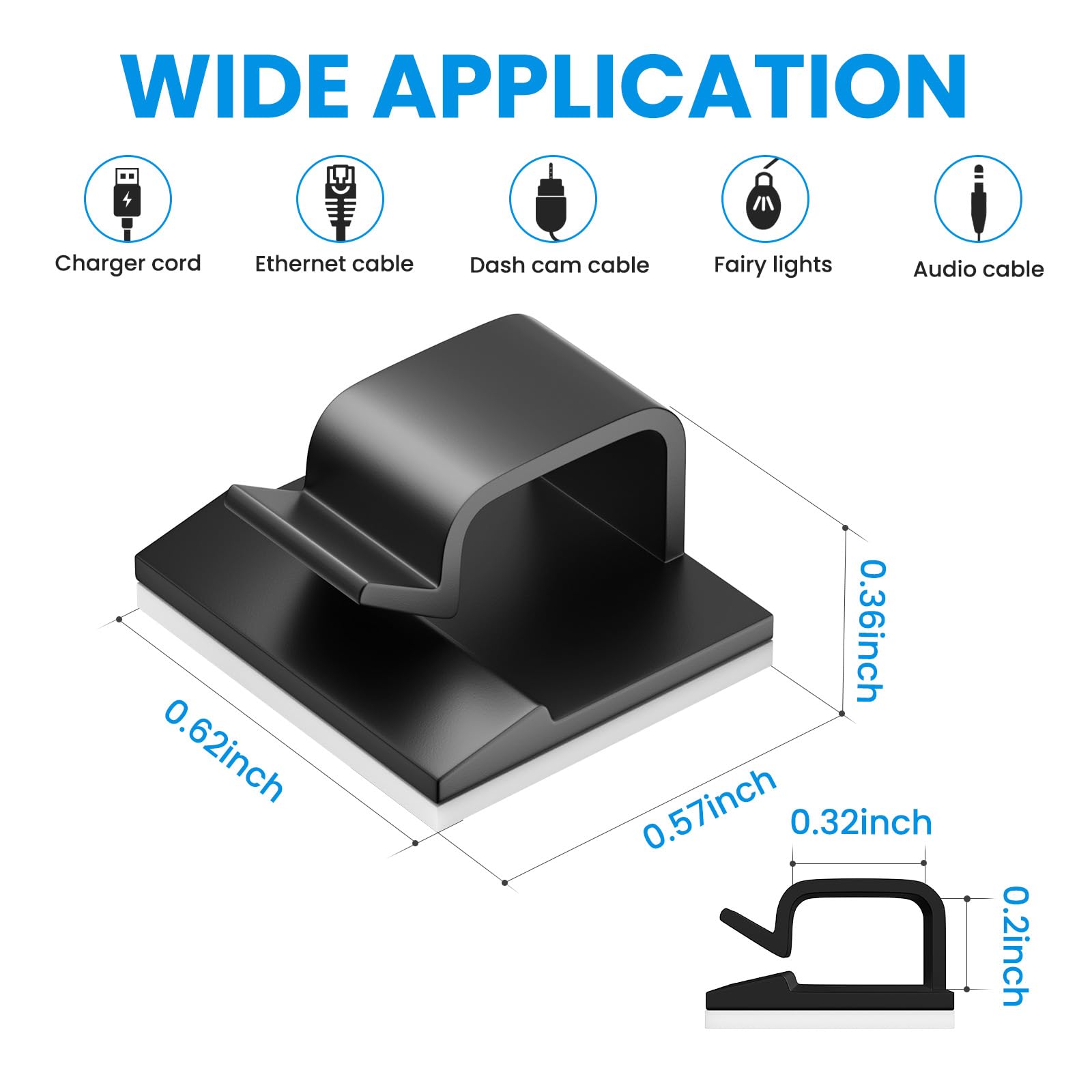 30 Pcs Small Black Adhesive Cable Clips for Cord Management Under Desk Nightstand Phone PC Charger Plug Speaker TV Cord Holder K