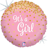 Betallic (2) 18 Its a Girl Pink with Gold Dots Holographic Shimmer Confetti Design Mylar Balloons