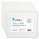 KINGART 805-6 White Stretched Canvas, 100% Cotton, Gesso Primed, for Acrylic, Oil & Mixed Media, 12 x 16, Pack of 6