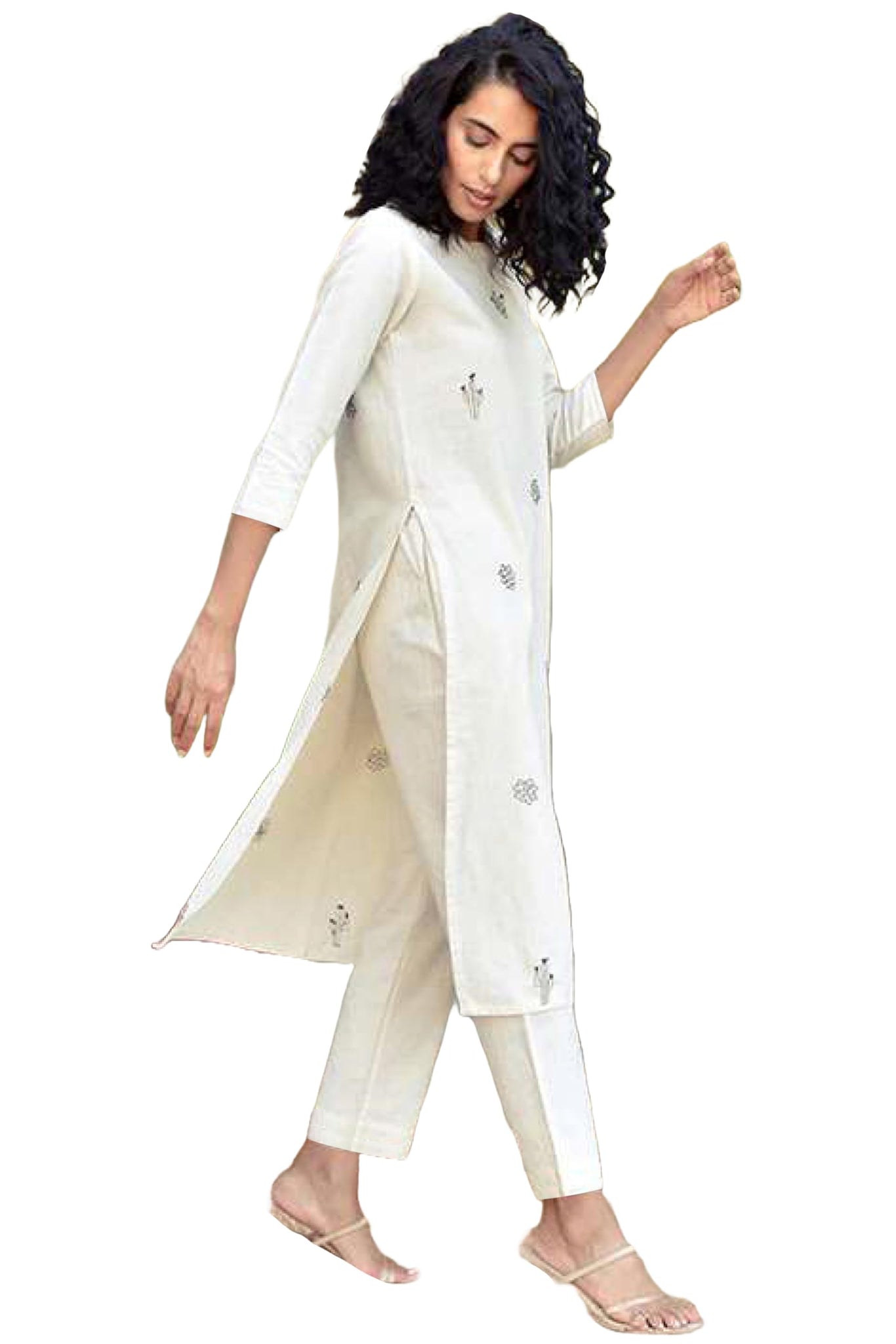 Anni Designer Women'S Rayon Viscose Straight Printed Kurta With Pant (Bodol White_M_White_Medium),White,M