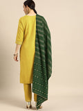 Anni Designer Women'S Ruby Cotton Straight Solid Kurta With Palazzo & Dupatta (Surat Mehandi_M-Yellow_X-Large),Yellow,XL,Cotton,Straight,Dupatta