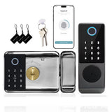 smart latch double gate lock, electronic gate latch for outdoor fence, waterproof keyless smart rim lock, electric double sided 