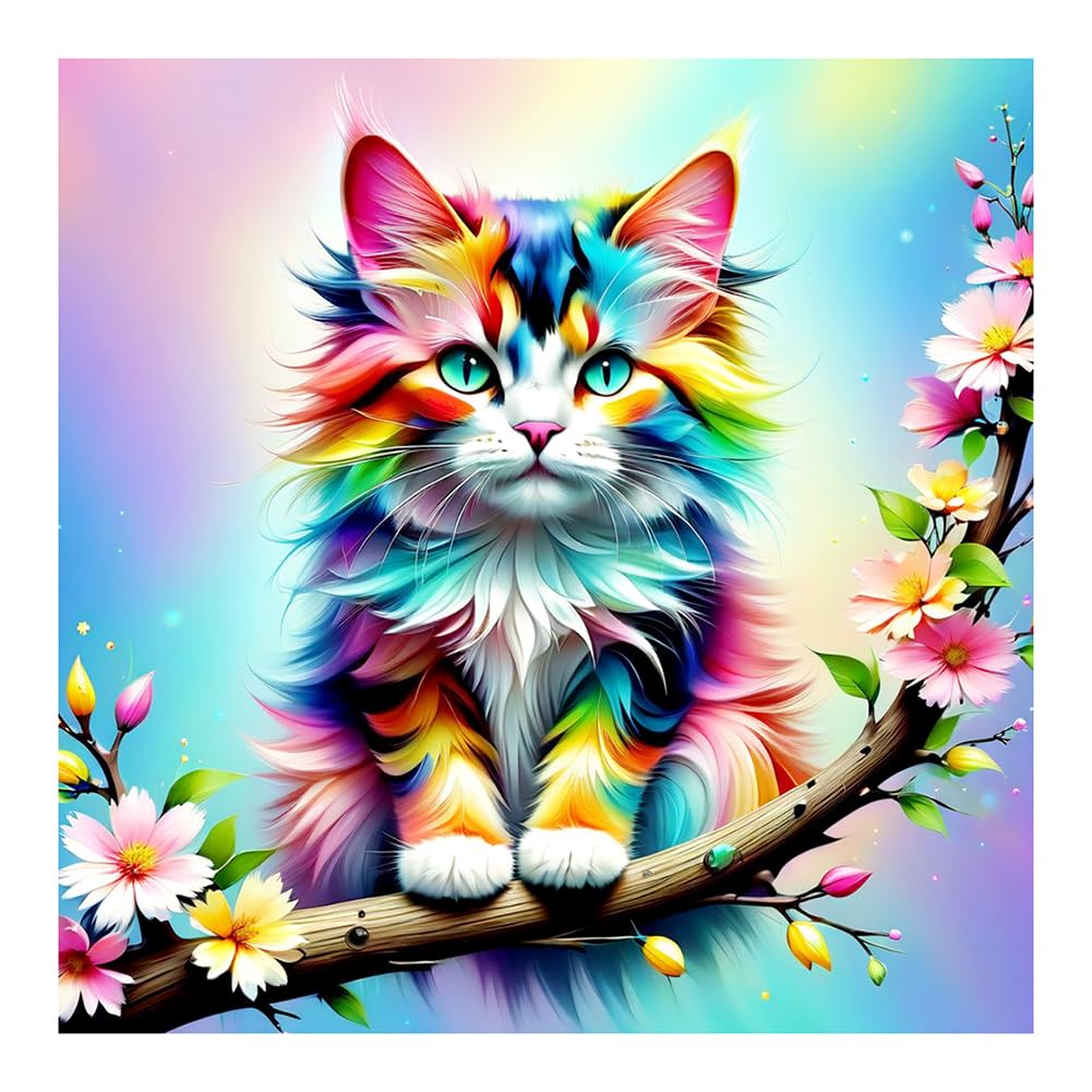 SJUTOUCI Diamond Painting Kits for Adults, Cat Diamond Art Kits, Round Full Drill Bead Gem Art, 5D DIY Paint with Diamonds Craft