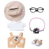 17cm Doll Designer Clothes, Premium Doll Halloween Outfit Set Accessories with Tshirt, Yellow Overall, Black Camera, Glasses, Sh