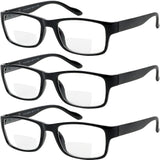 Yogo Vision Bifocal Reading Glasses for Men and Women Rectangle MultiFocal Readers with Spring Hinges Retro Design Black 3.5
