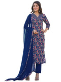 Gosriki Women'S Rayon Blend Straight Printed Kurta With Pant & Dupatta (Shaniya Blue-Gs_S_Blue_Small),Blue,,B0DCK8PPQP