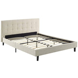 CasaFoyer Linnea Platform Bed | Elegant Upholstered Full Bed | Tufted Headboard | Wood Legs | Slatted Support System | Beige