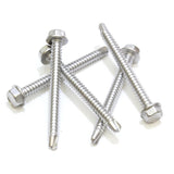 Bolt Dropper No. 10 x 2-1/2 Stainless Hex Washer Head Self Drilling Screws, 100 pc, 410 Stainless Steel Self Tapping TEK Screws,