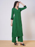 Anni Designer Women'S Rayon Viscose Straight Solid Kurta With Palazzo (Papita Green-Vks01_Xl_Green_X-Large),Green,XL,,,