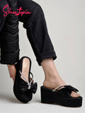 Shoetopia Women'S Wedge Sandal-2 Kids Uk (Girls-Shine-Black)-Eu36,Black,2,B0D584YVGR