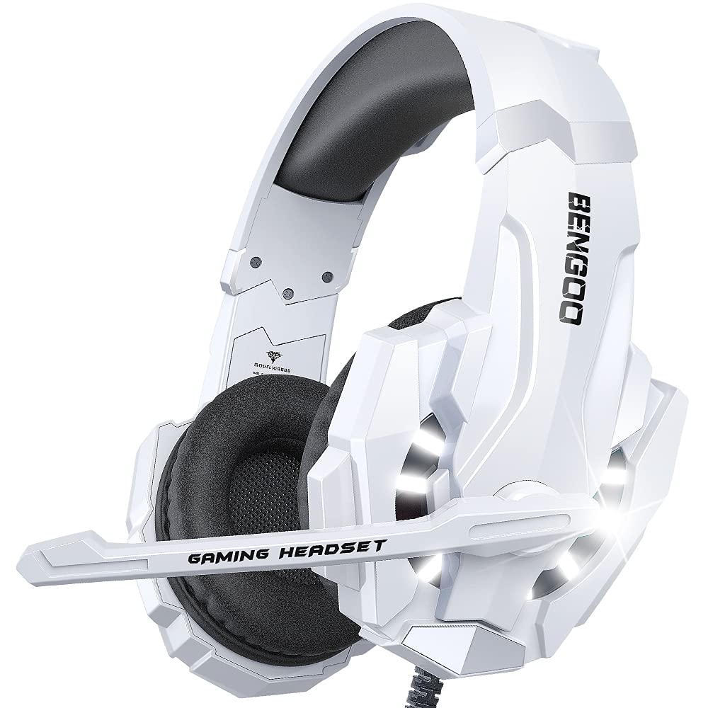 BENGOO Pro Gaming Headset for PS4 PS5 PC Xbox One Controller, Noise Cancelling Over Ear Headphones with Mic, LED Light, Bass Sur