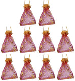 Purpledip Polyester Net Brocade Gift Pouch, Fuschia Rani Pink, 4 Inches: Pack of 10 Potli Gift Bags (12437)