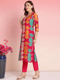 Anni Designer Women'S Rayon Blend Straight Printed Kurta With Pant (Surdas Pink_M_Pink_Medium),Pink,M,Rayon Blend,Regular,