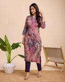 Gosriki Women'S Rayon Blend Straight Printed Kurta With Pant (Mandi Wine-Gs_L_Wine_Large),Wine,,B0DFPM1SK1