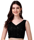 Pujia Mills Women's Georgette Sipali Sequin Work Sleeveless Blouse (Lakhnavi 5_Black_38)