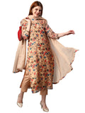 Anni Designer Women'S Rayon Floral Printed Straight Kurta With Pants & Dupatta (Madhubani Beige-Sm_L_Beige_Large),Beige,L