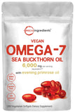 Vegan Omega 7 Sea Buckthorn Oil 6,000mg, 240 Veggie Softgels | 2-in-1 with Evening Primrose Oil | Natural Support for Hair, Skin