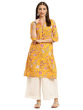 rangita Yellow Cotton Knee Length Printed Straight Kurti for Women | Kurta for Women_4XL