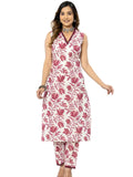 rytras Women's Cotton Printed Straight Kurta and Pant Set(Maroon,M)