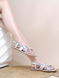 Shoetopia Classy Cross Strap Silver Flat Sandals For Women & Girls,Silver,6,B0FF3J3WTG
