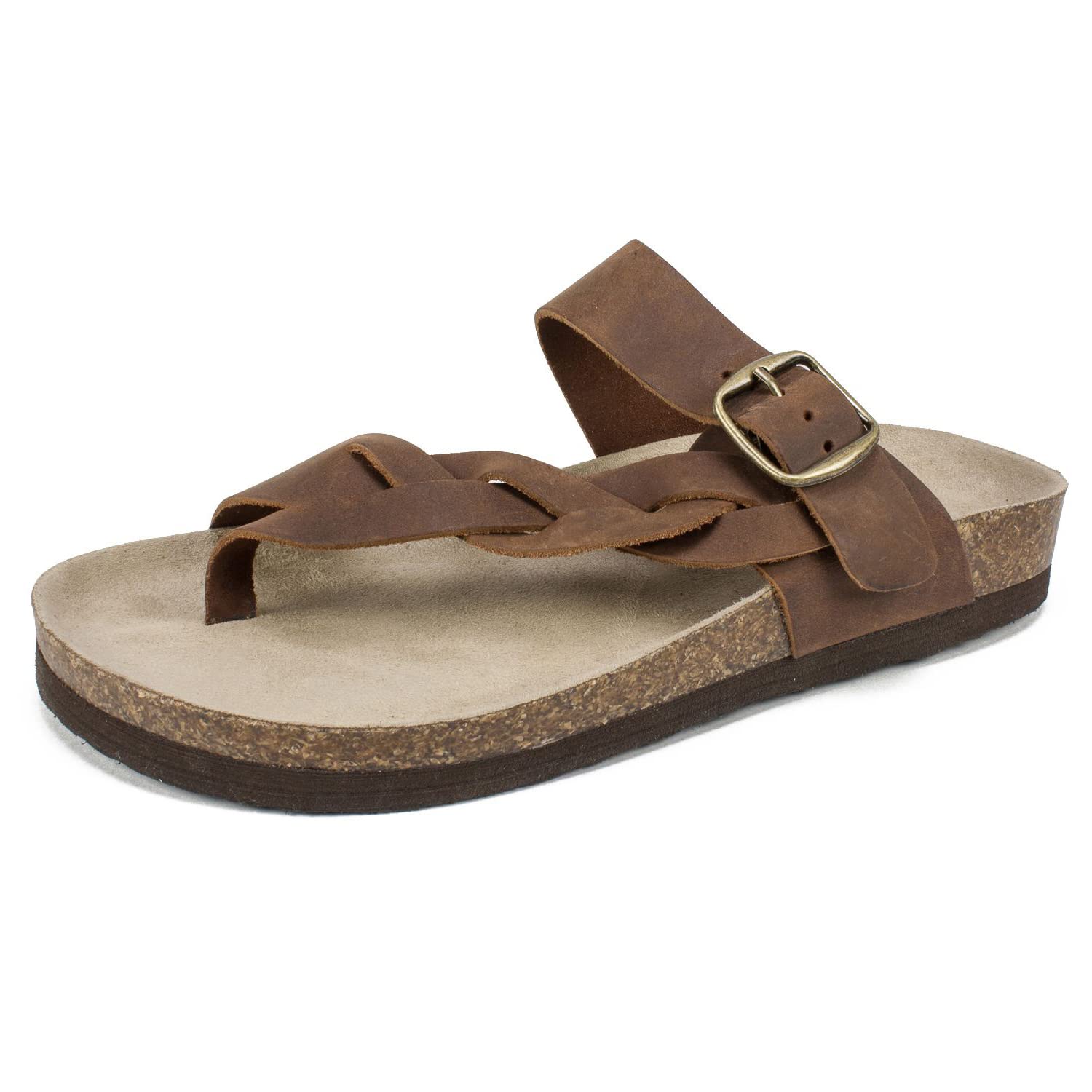 WHITE MOUNTAIN Shoes Crawford Women's Flat Sandal, Brown/Leather, 8 M