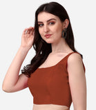 Pujia Mills Women'S Deep Neck Silk Sleeveless Readymade Blouse (Copper, 34)