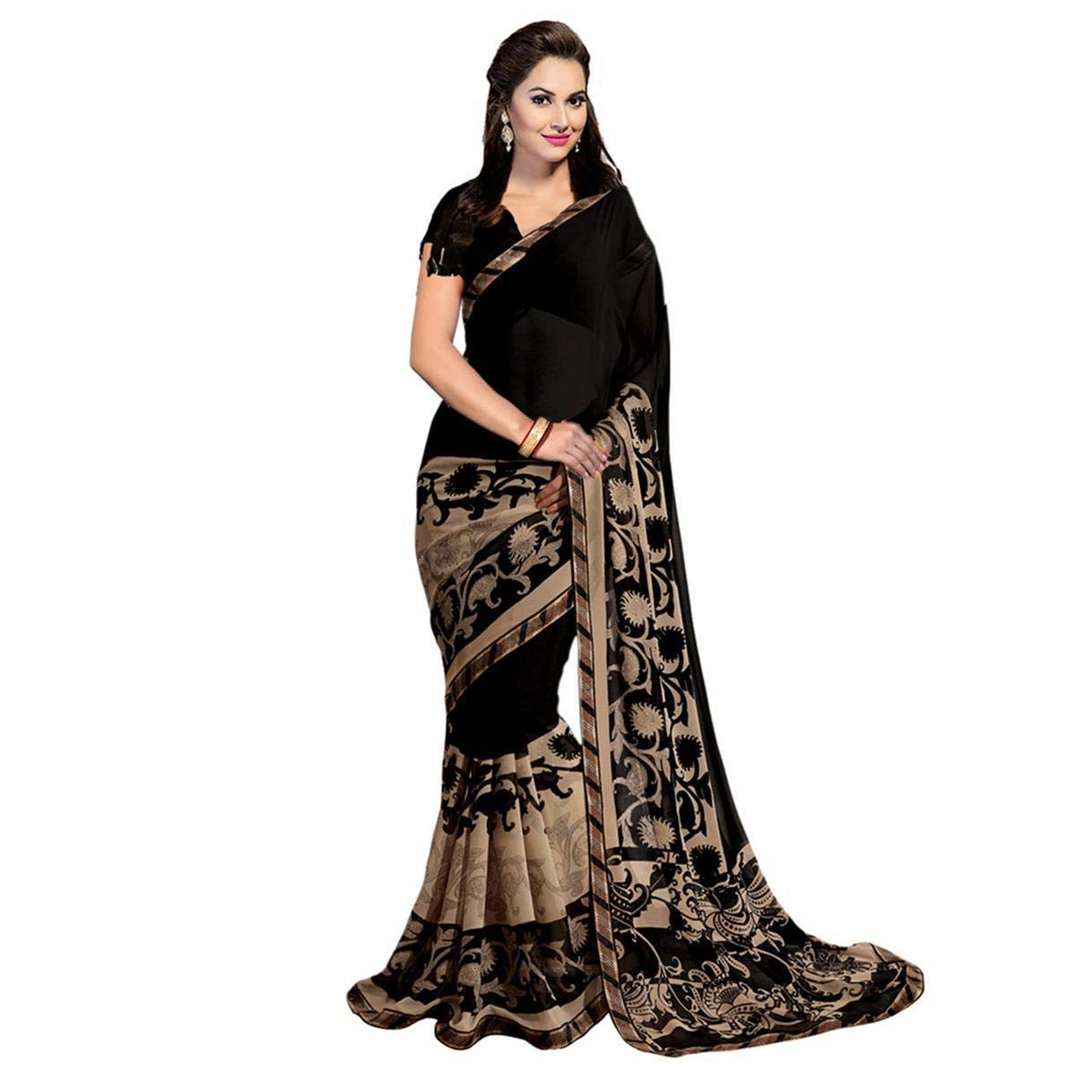 Anni Designer Georgette Saree With Blouse Piece (Black Gerog_Black_Free Size),Multicolour,Free Size