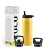 ZULU Base 32oz Stainless Steel Water Bottle with 3 Lids- Straw, Chug, Twist | Double Walled and Vacuum Insulated Metal Thermos |