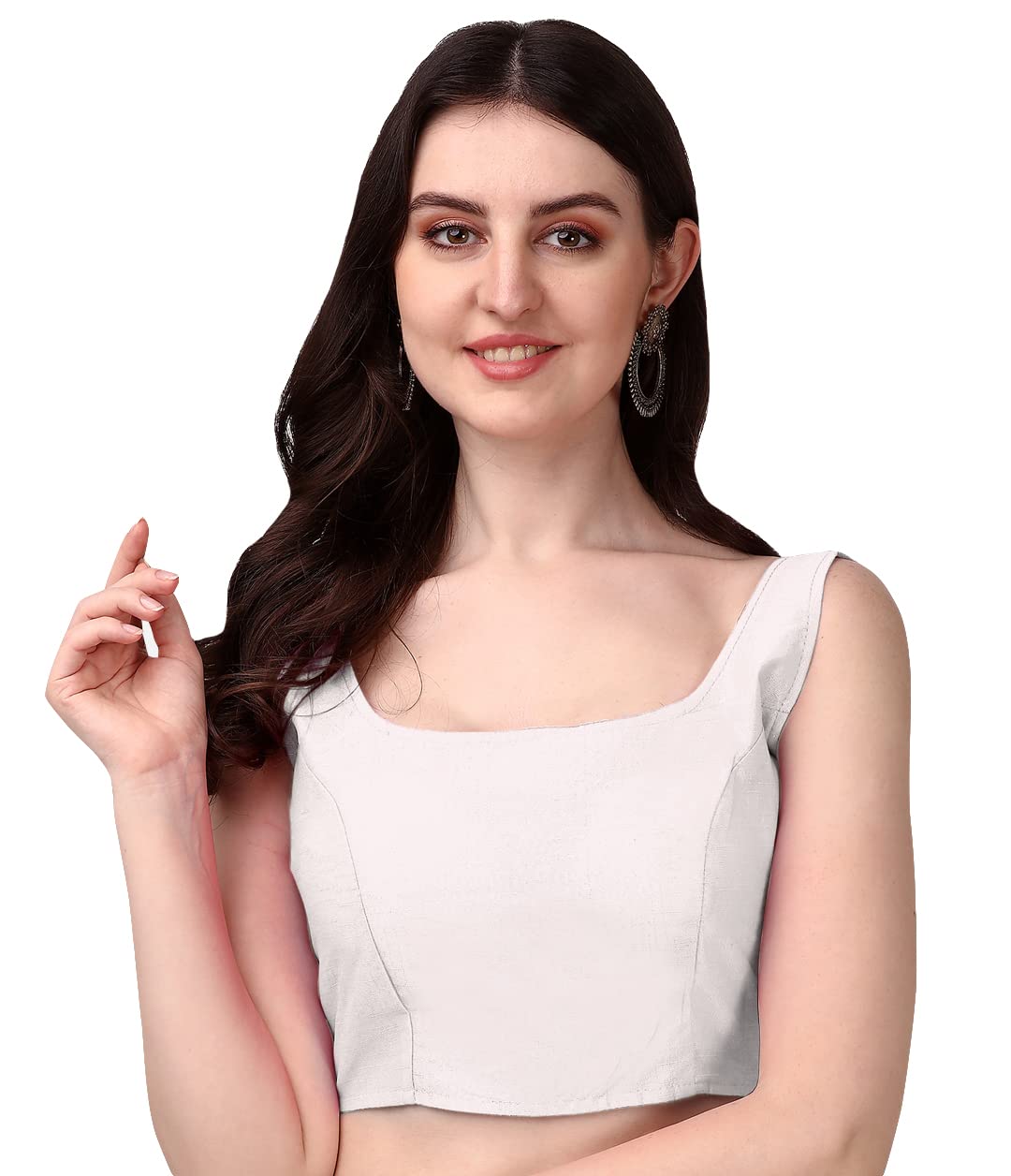 Vihu Fashion Plain Sleeveless Pattern Readymade Blouse U Neck Choli (Off White, 34)