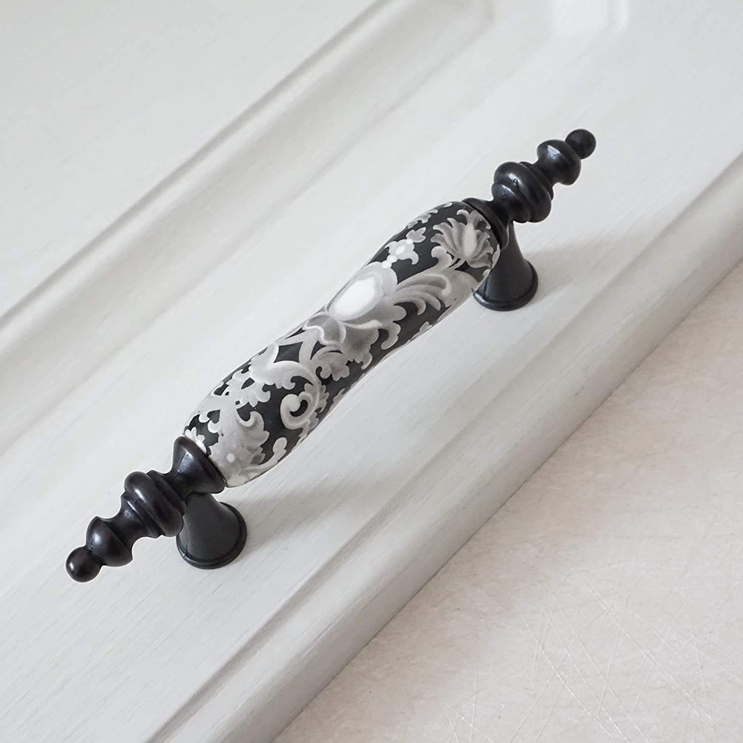 LBFEEL 6 Pack 3 Ceramic Drawer Knob Black and White Rustic Dresser Drawer Pull Handle for Kitchen Cabinet Knob Furniture Hardw