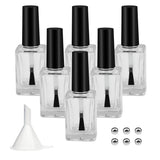 Agidea 6PCS Empty Nail Polish Bottles with Funnel, Empty Fingernail Polish Bottles Glass Rectangle with Brush & Mixing Balls Bla