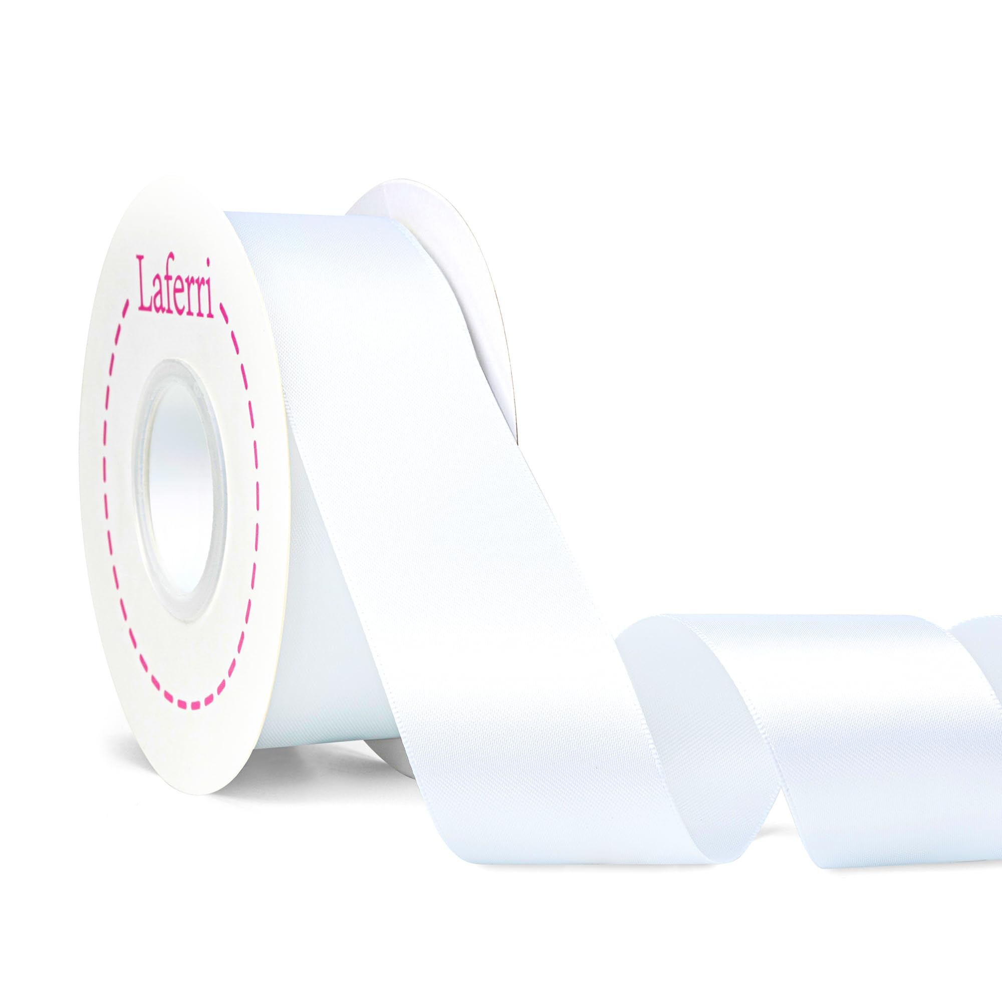 Laferri White Satin Ribbon 1-1/2 X 25 Yards,Double Faced Thick White Ribbons for Gift Wrapping DIY Craft Floral Bouquets Wedding