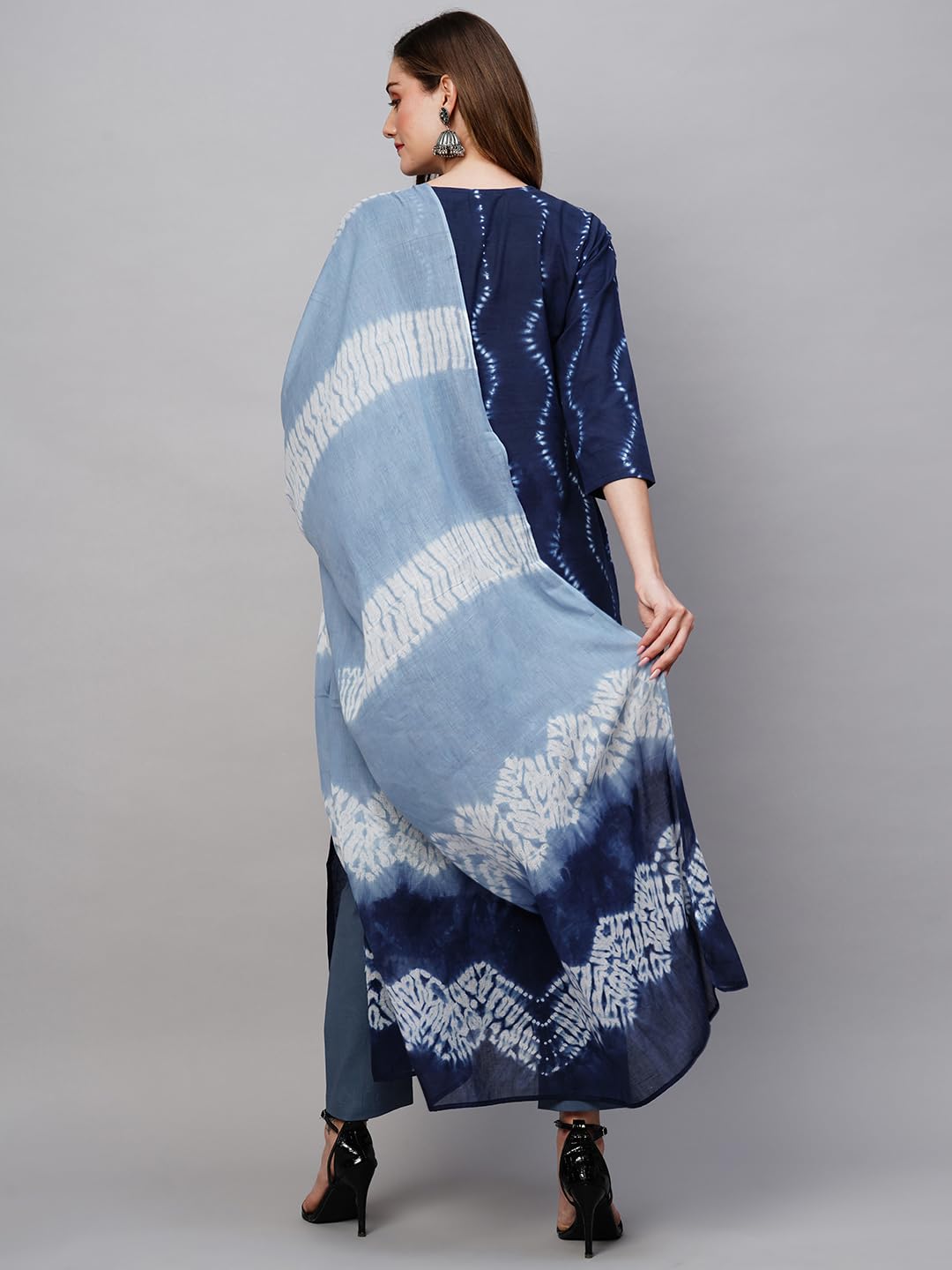 Anni Designer Women'S Cotton Blend Straight Printed Kurta With Pant & Dupatta (Urmila Blue-Nw_Xl_Blue_X-Large),Denim Blue,XL,Cotton Blend,Regular,Dupatta