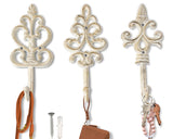 Shabby Chic Decorative Wall Hooks Set of 3 Cast Iron French Country Wall Decor Farmhouse Hangers for Coats, Purses and Mor