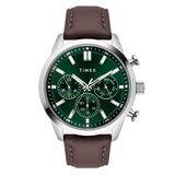 Timex Analog Watch For Man With Green Round Dial & Brown Leather Strap Band Water Resistant Men'S Wrist Watches - Tweg17614