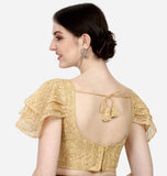 Pujia Mills Women'S Shipali Net Work Ruffle Sleeves Readymade Saree Blouse (Shipli Jhadu Gold_ Gold_38 Size + Margin)