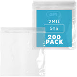 5 x 5 Zip Bags - 200 Count, Small, Clear Plastic Reclosable Zipper Poly Baggies, 2 Mil, with Resealable Zip Top Lock for Packagi