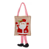 Moira Christmas Santa Jute Gift Bag with Striped Handles and Dangling Legs, Small Holiday Tote for Kids and Adults (1)