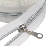 MebuZip #5 Silver Metallic Nylon Coil Zippers by The Yard Bulk Coil Zipper Roll 10 Yards with 25pcs Pulls for DIY Sewing Craft B