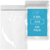 GPI - 6 Mil, Extra Heavy-Duty, 4 x 6 Clear Plastic Reclosable Zip Bags, Puncture-Resistant, Strong Resealable Poly Bags, With Lo