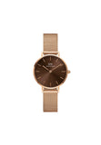 Daniel Wellington Petite Analog Watch For Women With Brown Round Dial & Rose Gold Stainless Steel Bracelet Band Water Resistant 